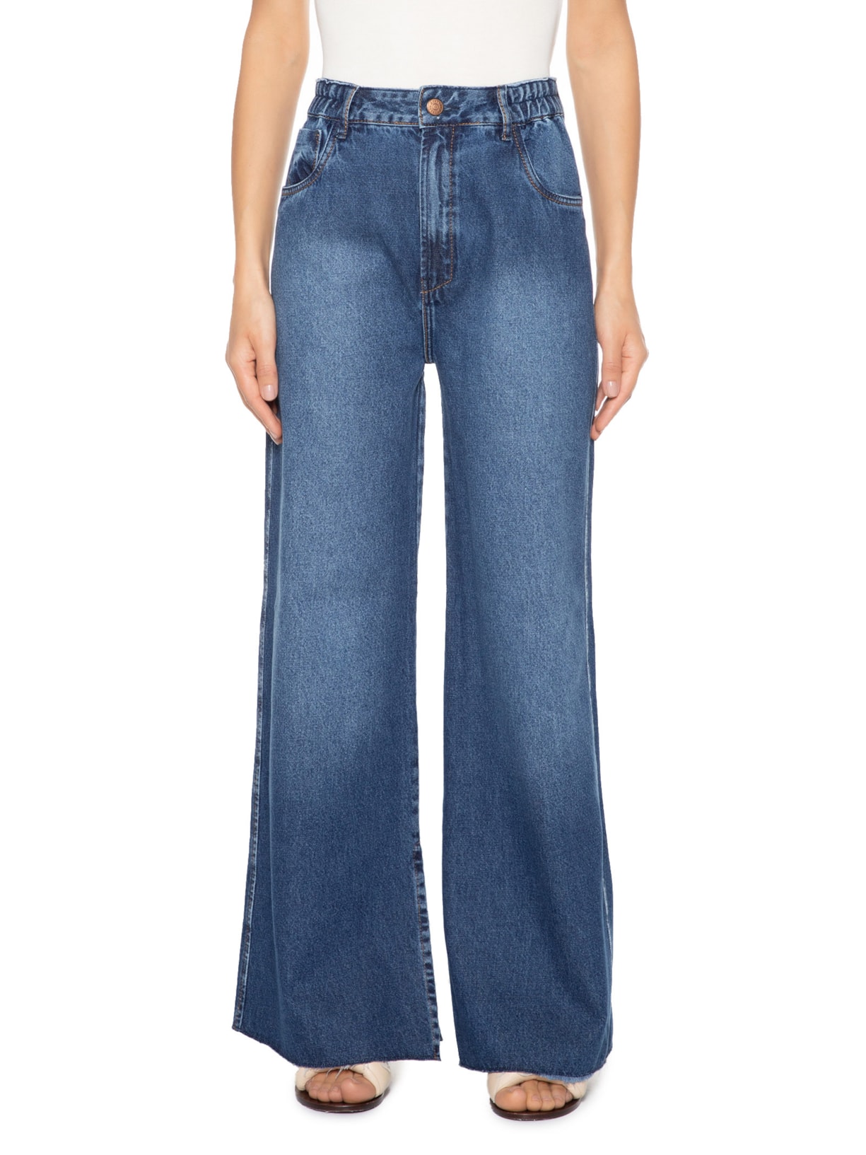 Calça Feminina Jeans Reta Fenda Azul Dress To