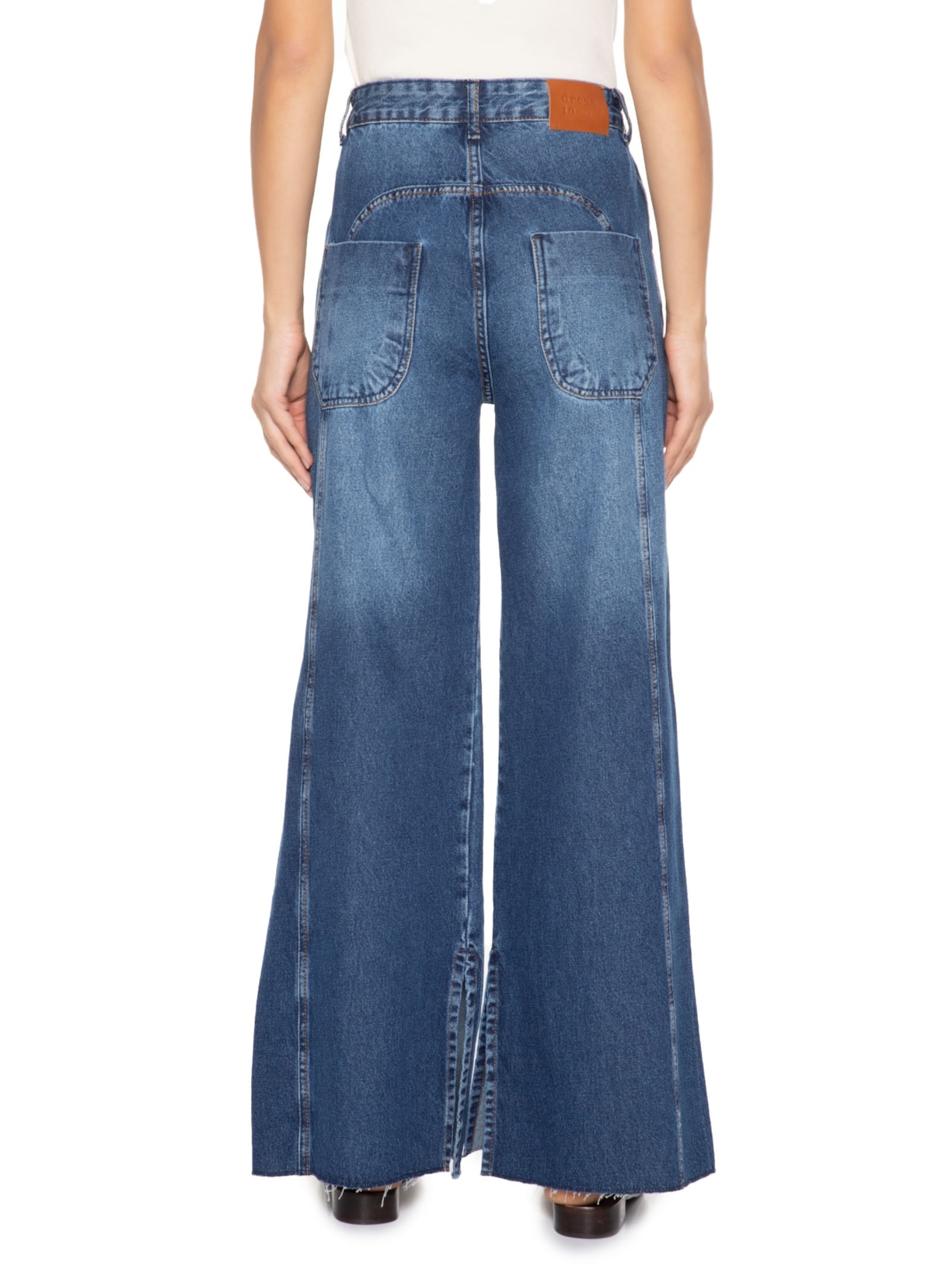 Calça Feminina Jeans Reta Fenda Azul Dress To