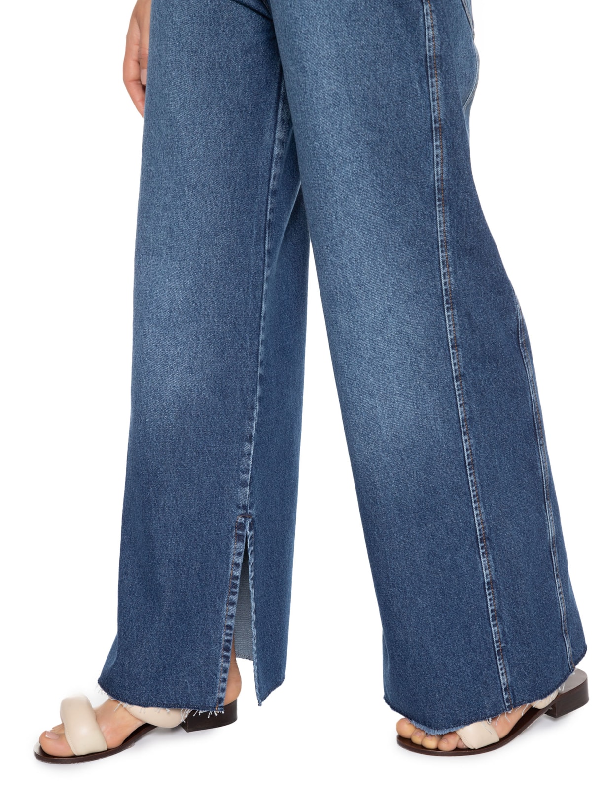 Calça Feminina Jeans Reta Fenda Azul Dress To