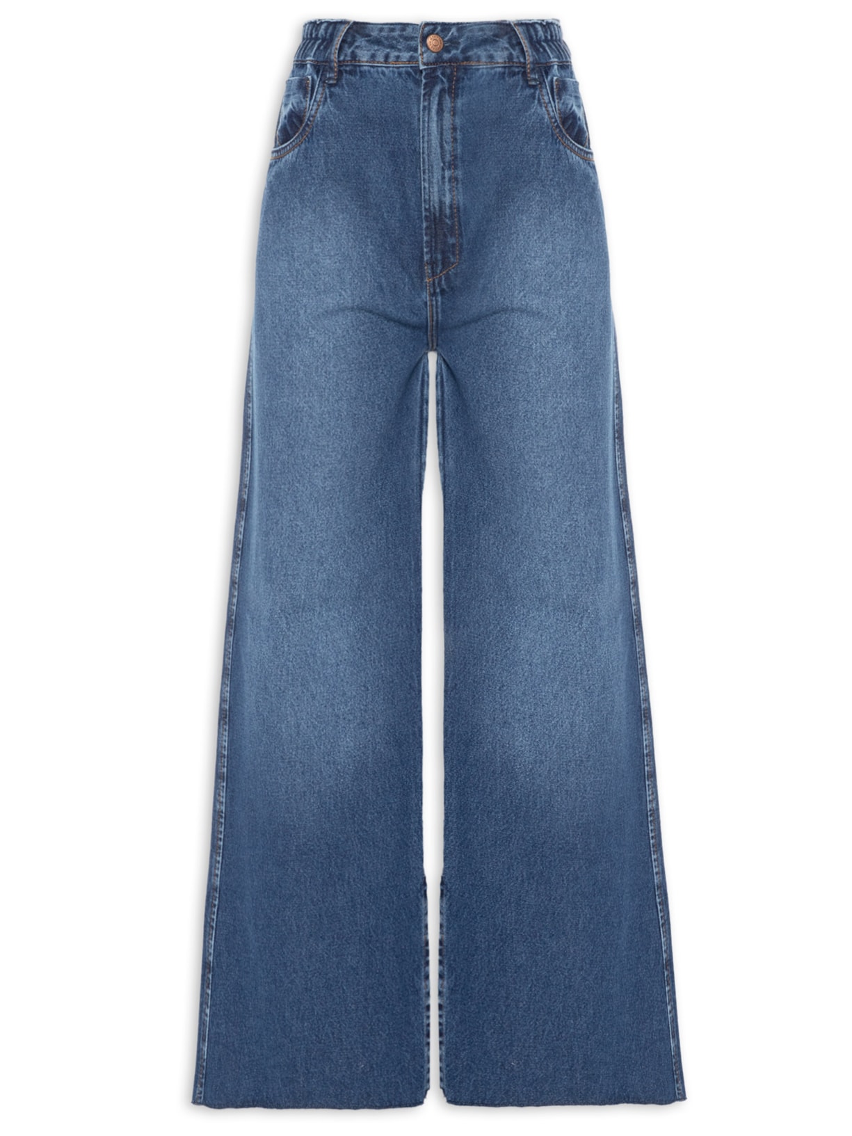 Calça Feminina Jeans Reta Fenda - Azul