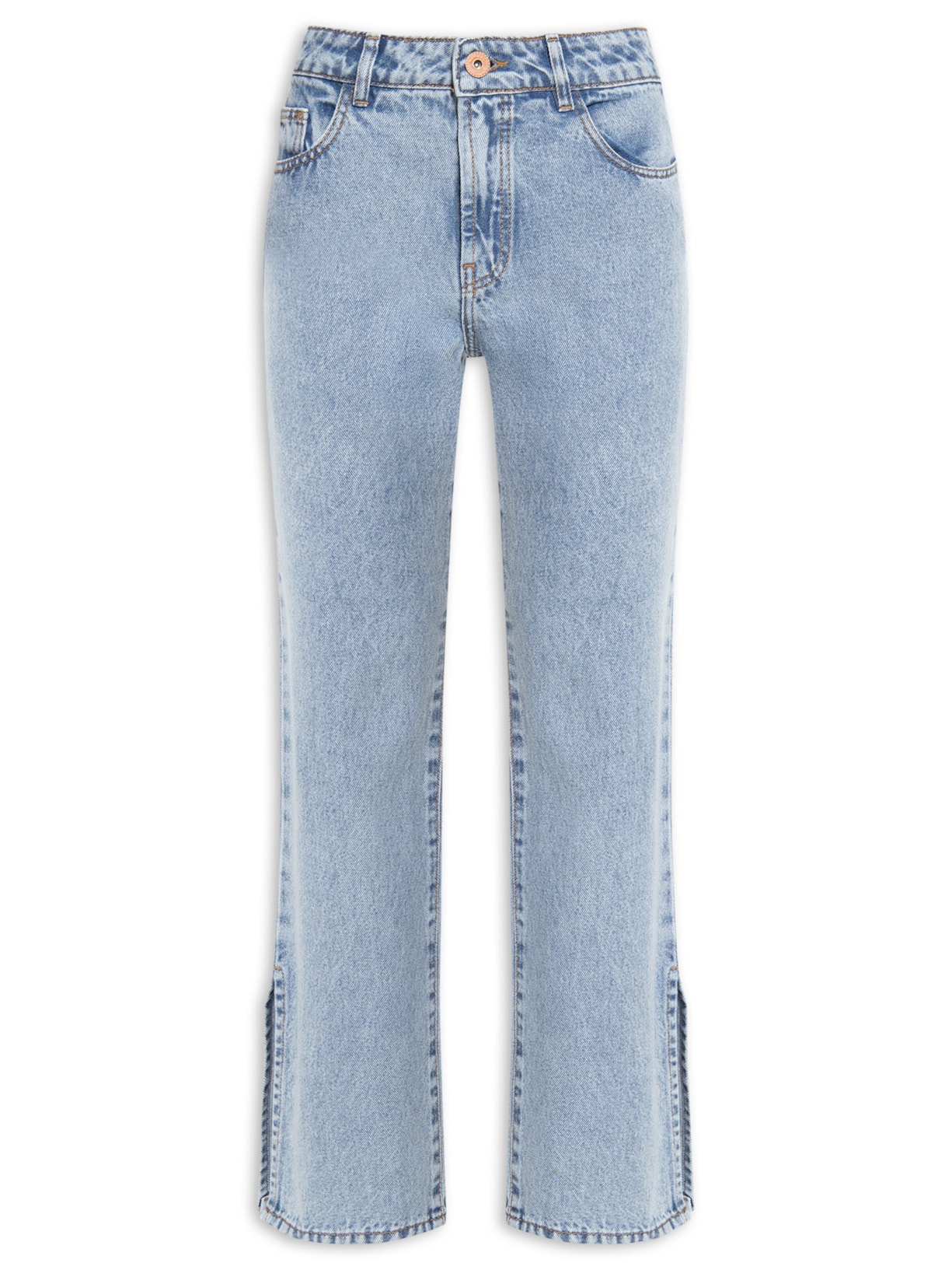 Calça Feminina Jeans Reta Fenda - Azul