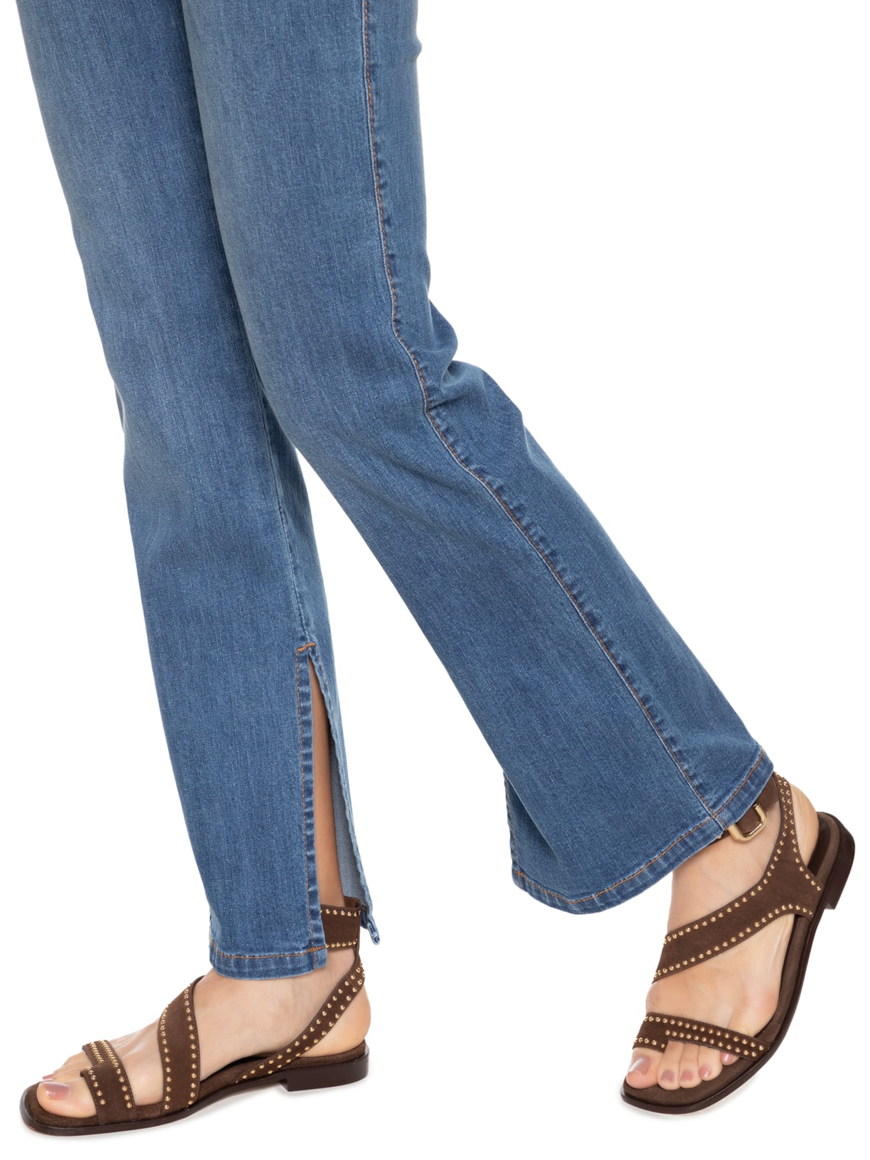 Calça Feminina Jeans Reta Fenda Azul Maria Filó