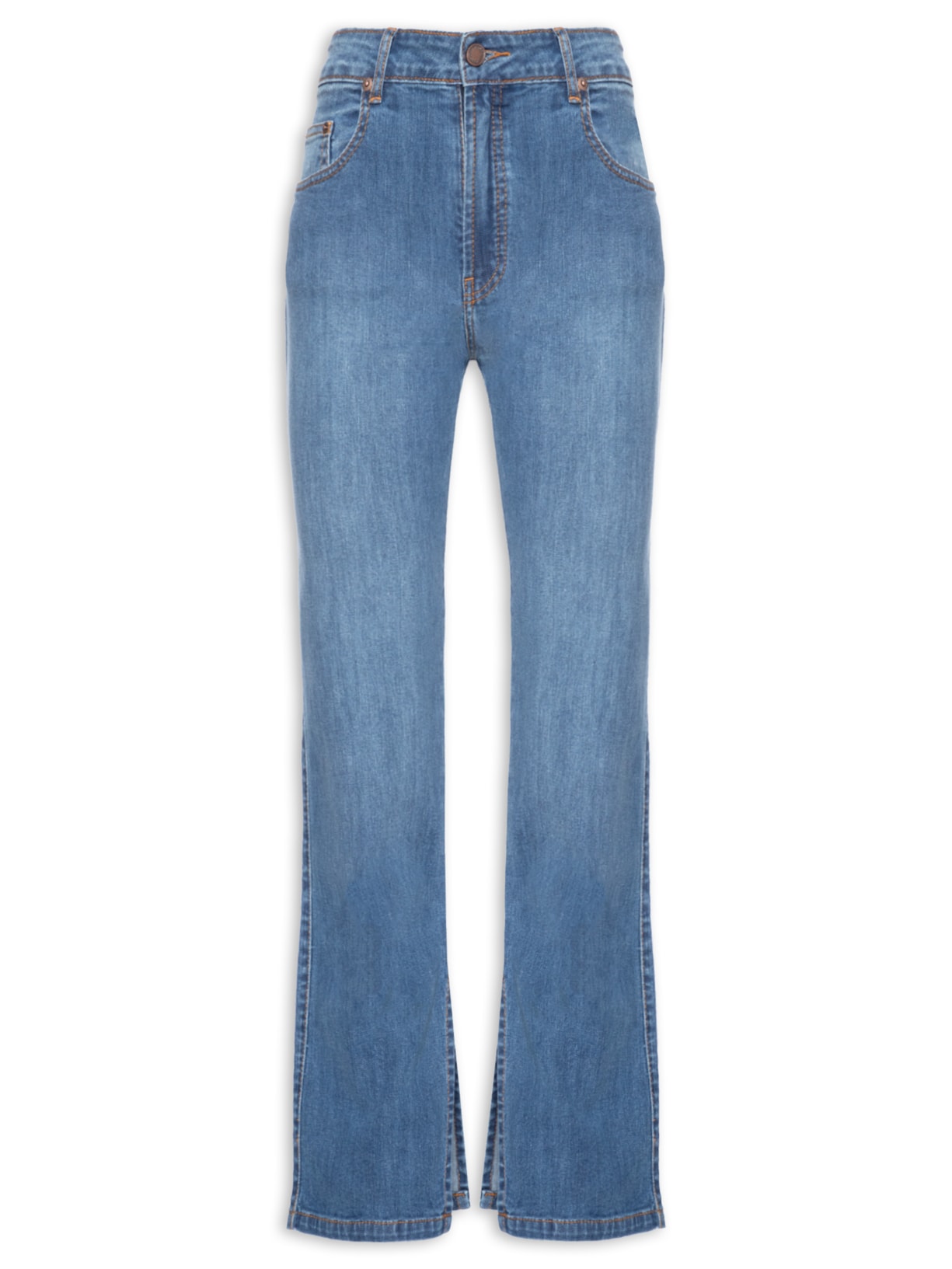 Calça Feminina Jeans Reta Fenda - Azul