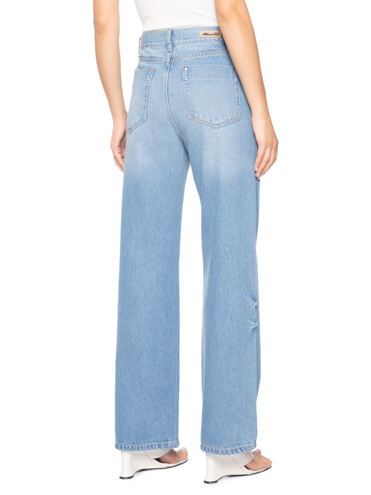 Calça Feminina Jeans Reta Lavagem Clara Azul Animale