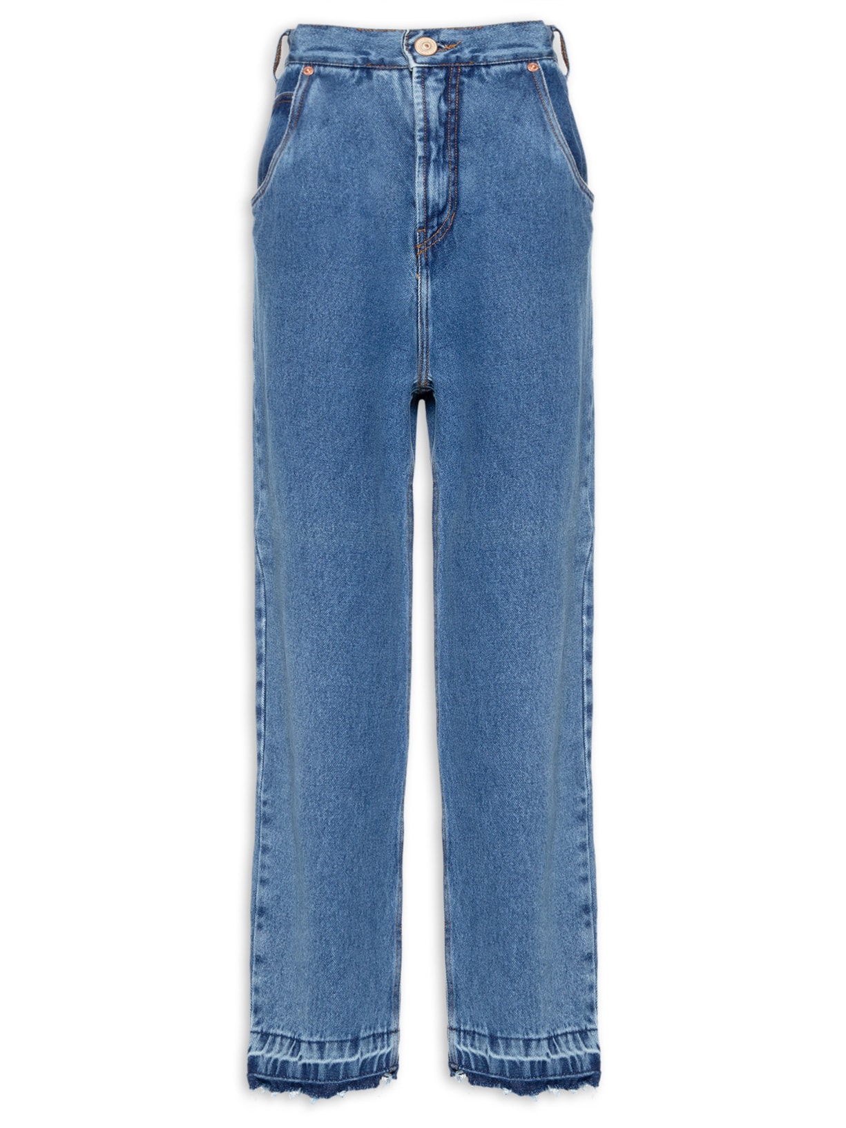 Calça Feminina Jeans Reta Prega No Cós - Azul
