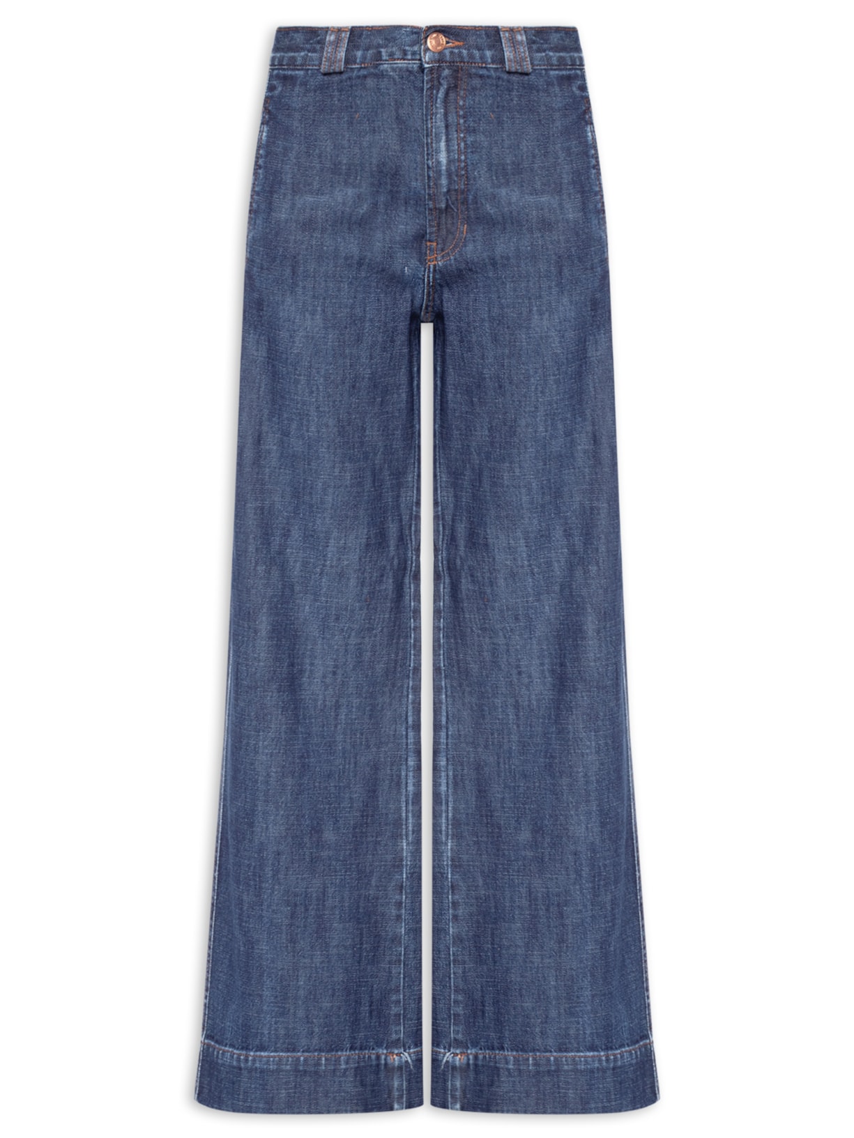 Calça Feminina Jeans Reta Recorte Lateral Azul Maria Filó