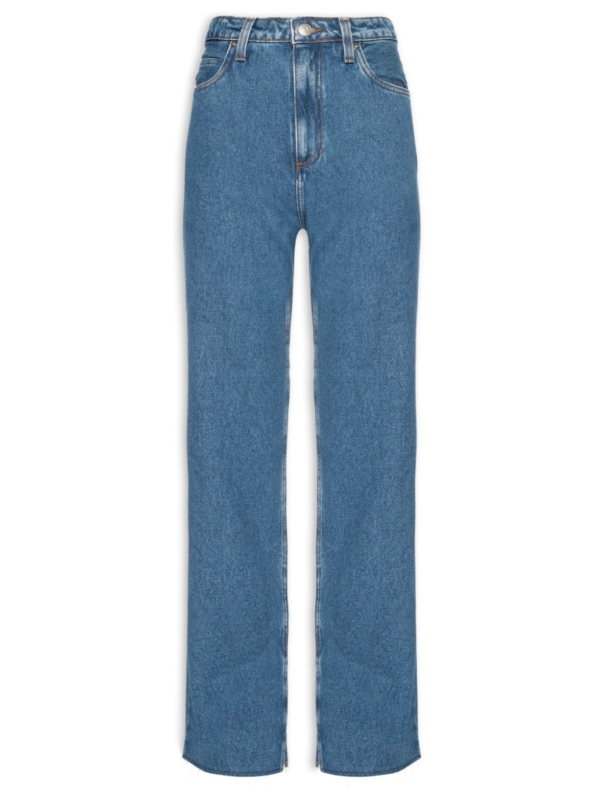 Calça Feminina Jeans Reta Rock Fenda - Azul