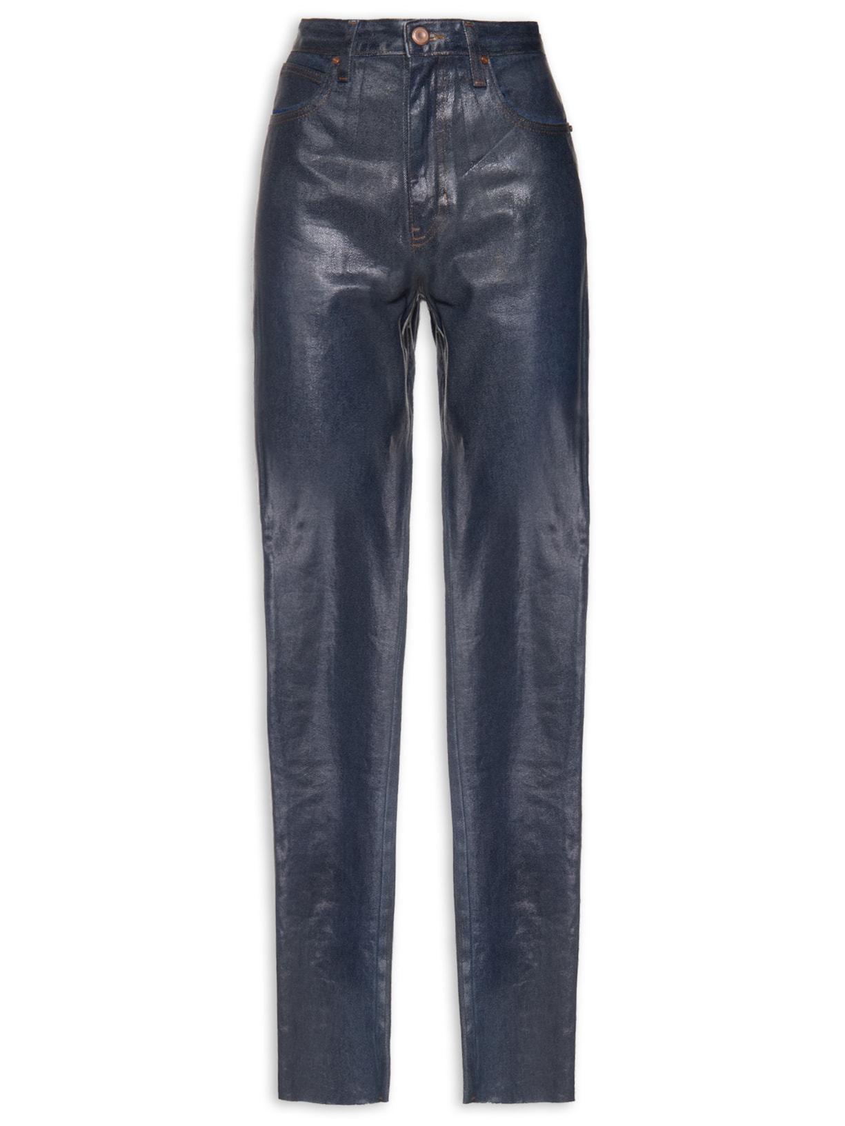 Calça Feminina Jeans Reta Rock Like Leather Amaci - Azul