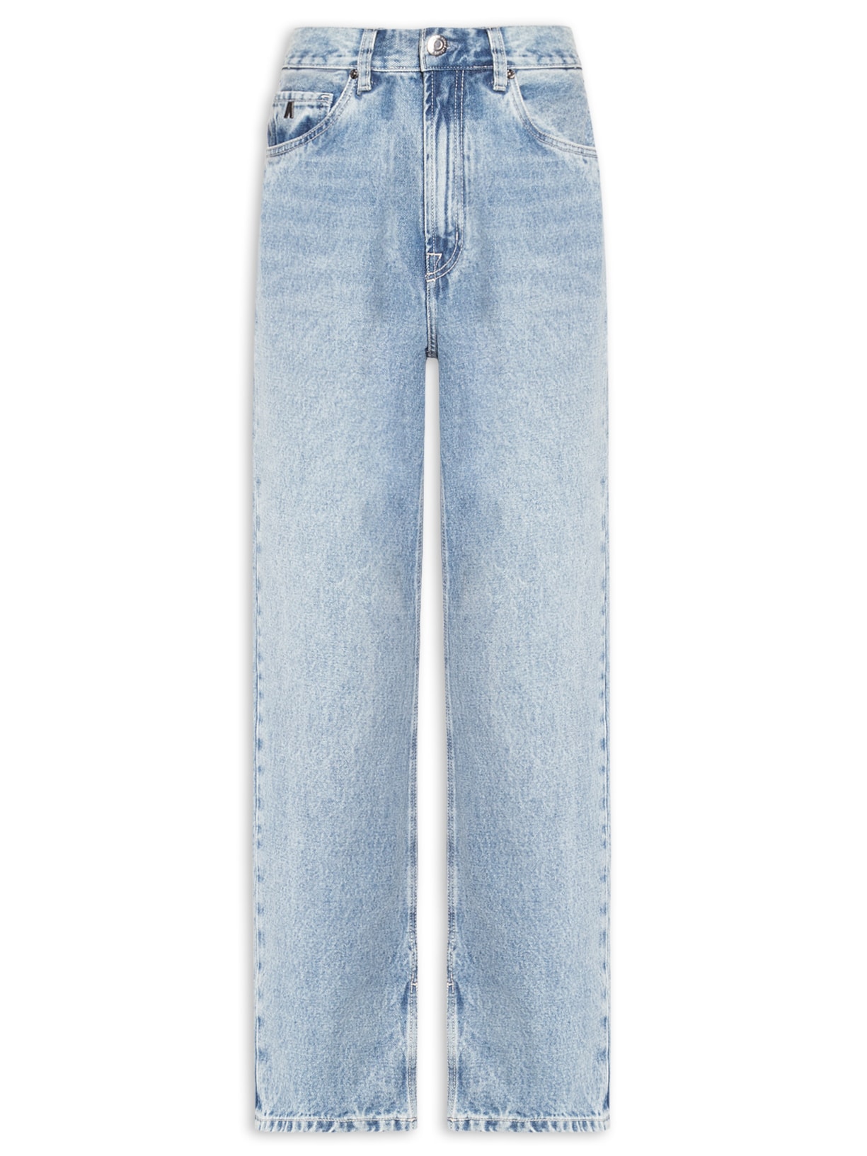 Calça Feminina Jeans Reta Rock Pespontos - Azul