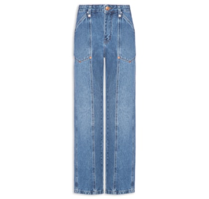 Calça Feminina Jeans Reta Rock Rebites - Azul