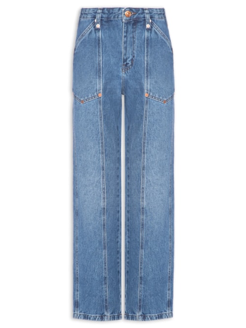 Calça Feminina Jeans Reta Rock Rebites - Azul