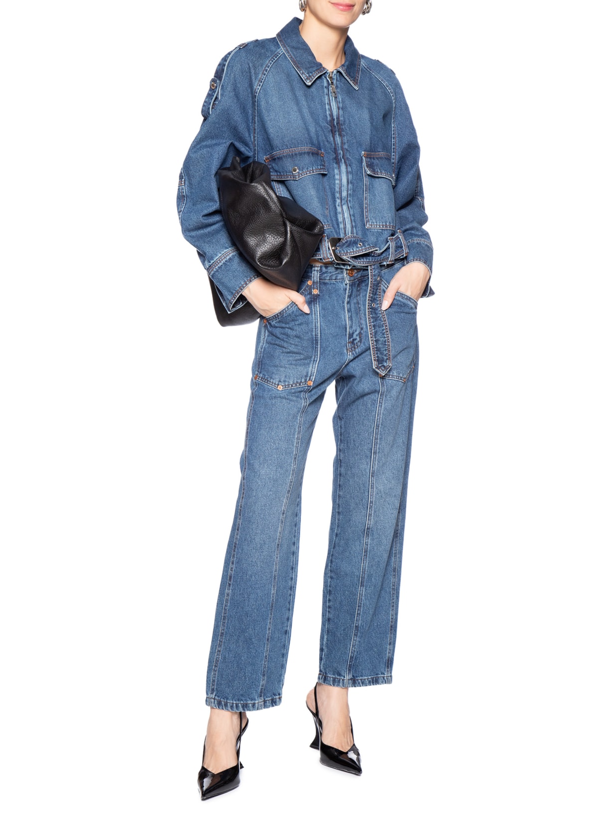 Calça Feminina Jeans Reta Rock Rebites Azul Animale Jeans