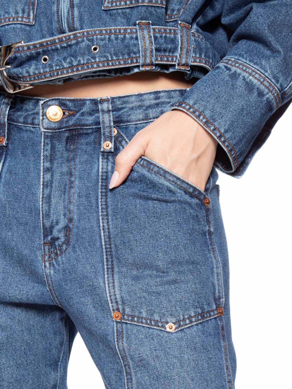 Calça Feminina Jeans Reta Rock Rebites Azul Animale Jeans