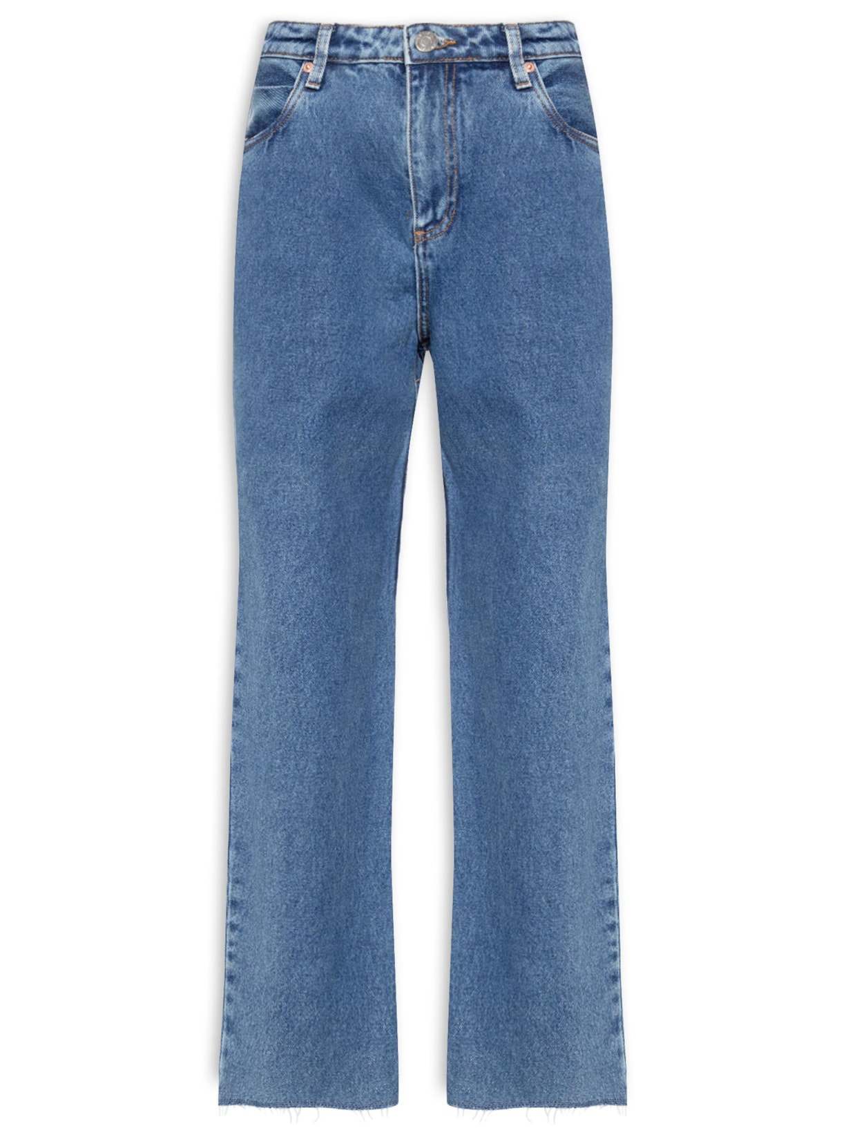 Calça Feminina Jeans Reta Rock Recorte Costas - Azul