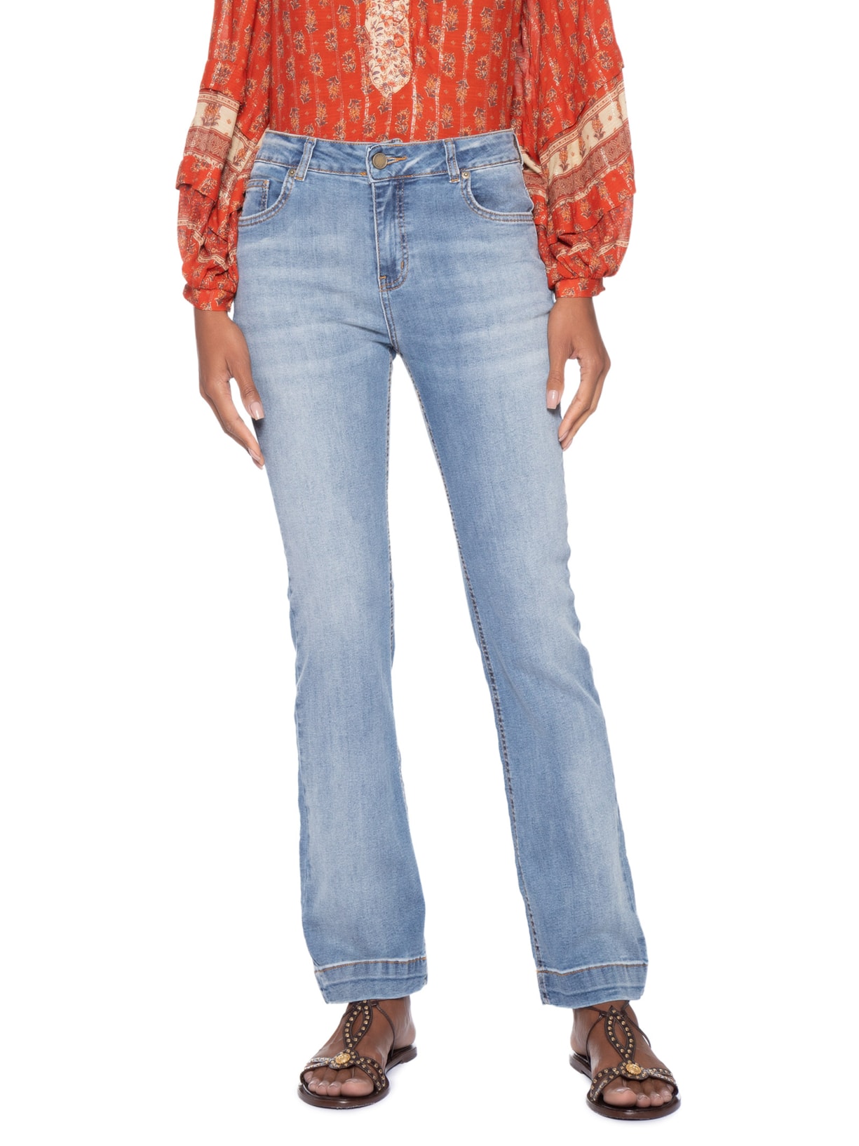 Calça Feminina Jeans Reta Used Azul Maria Filó