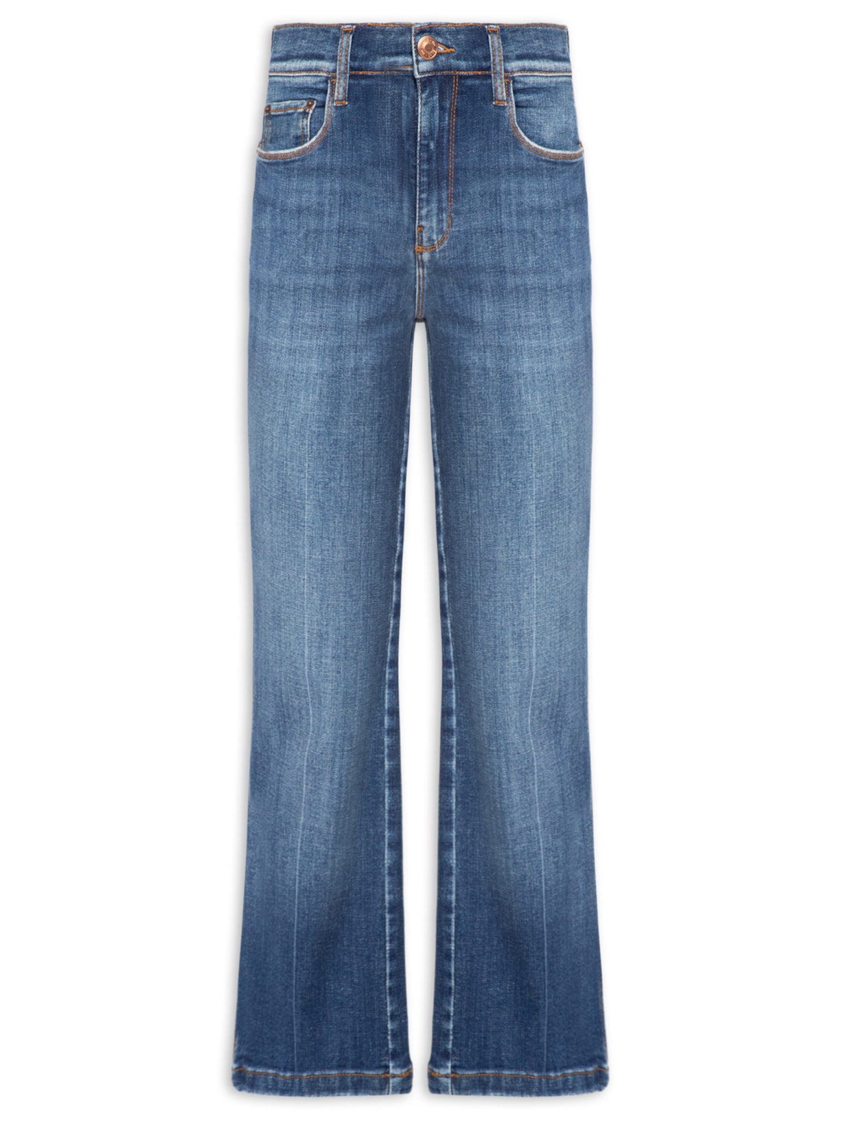 Calça Feminina Jeans Reta Used Vinco Azul Maria Filó