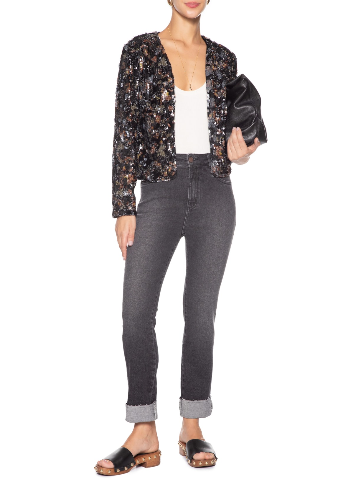 Calça Feminina Jeans Skinny Barra A Fio Preto Maria Filó
