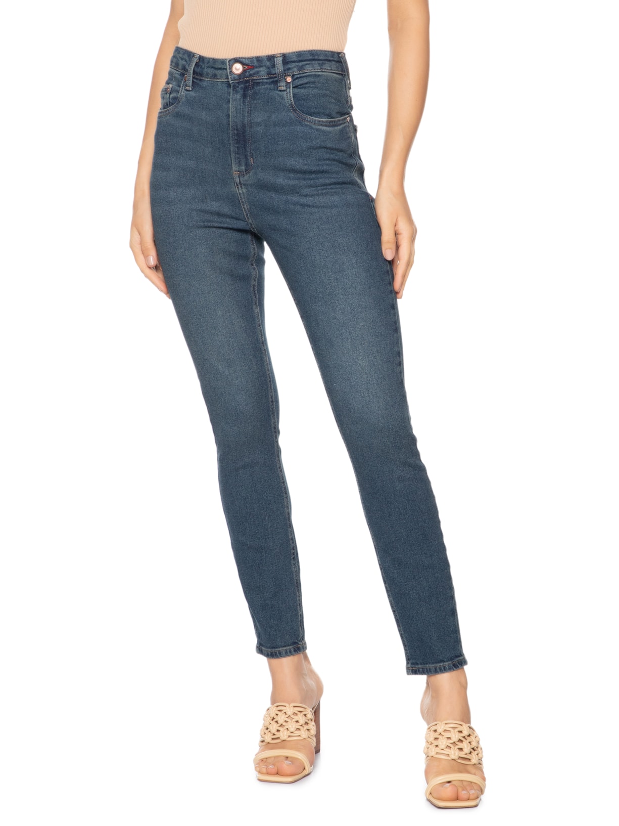 Calça Feminina Jeans Skinny Basic High Dark Azul Animale