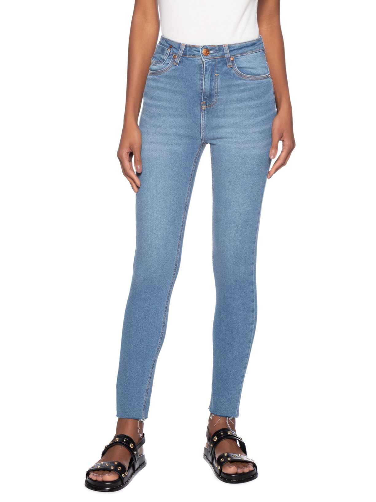 Calça Feminina Jeans Skinny Basic High Médio Azul Animale Jeans