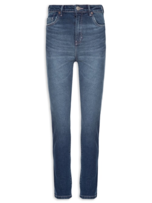 Calça Feminina Jeans Skinny Basic High Puídos - Azul