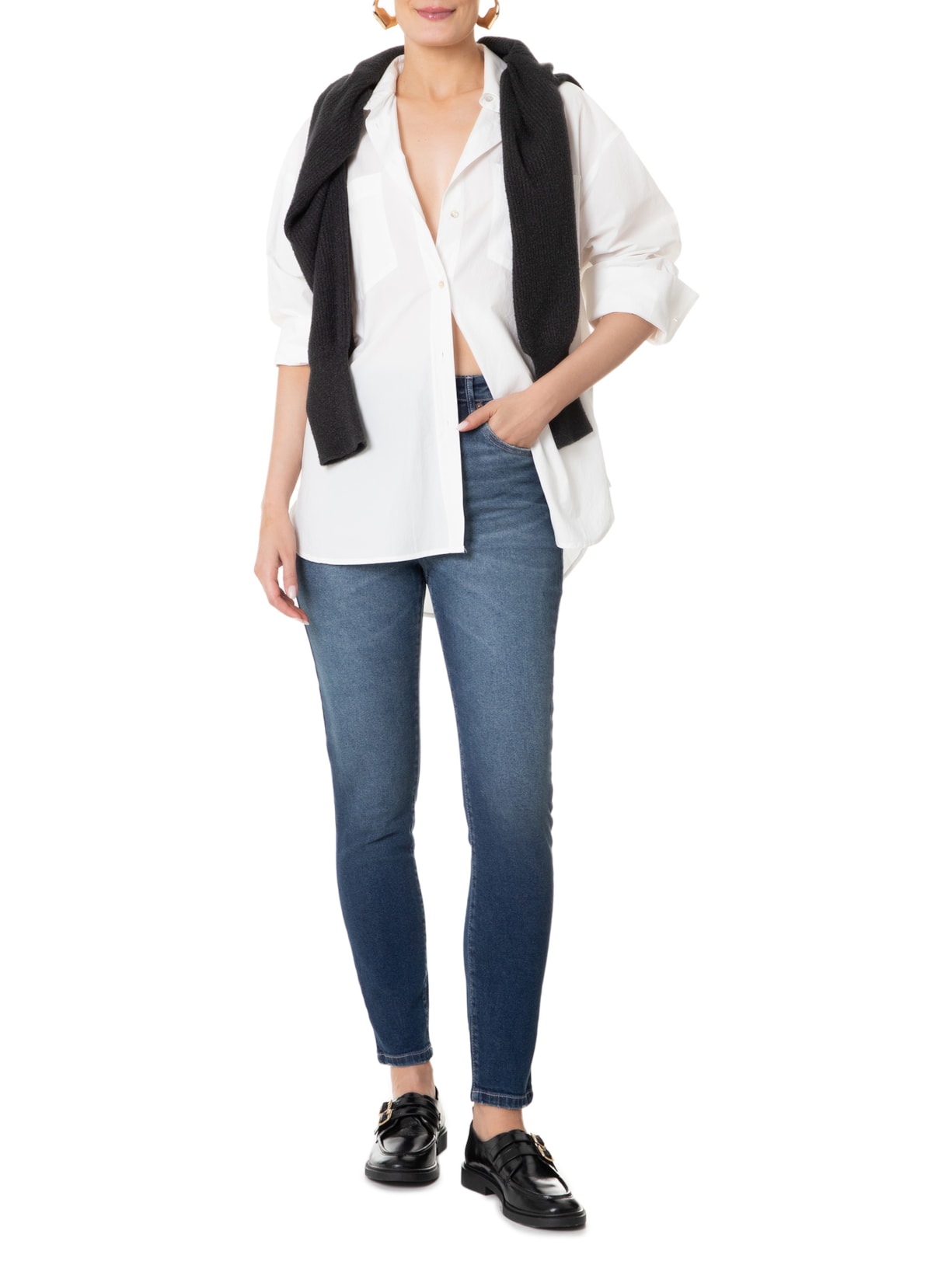 Calça Feminina Jeans Skinny Basic High Puídos Azul Animale Jeans