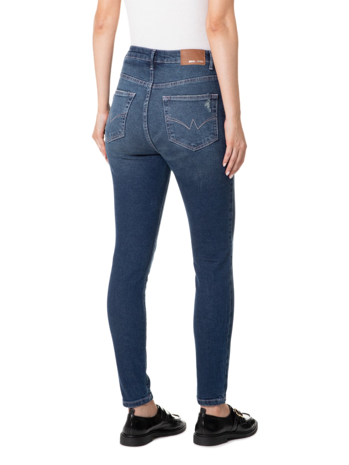 Calça Feminina Jeans Skinny Basic High Puídos Azul Animale Jeans