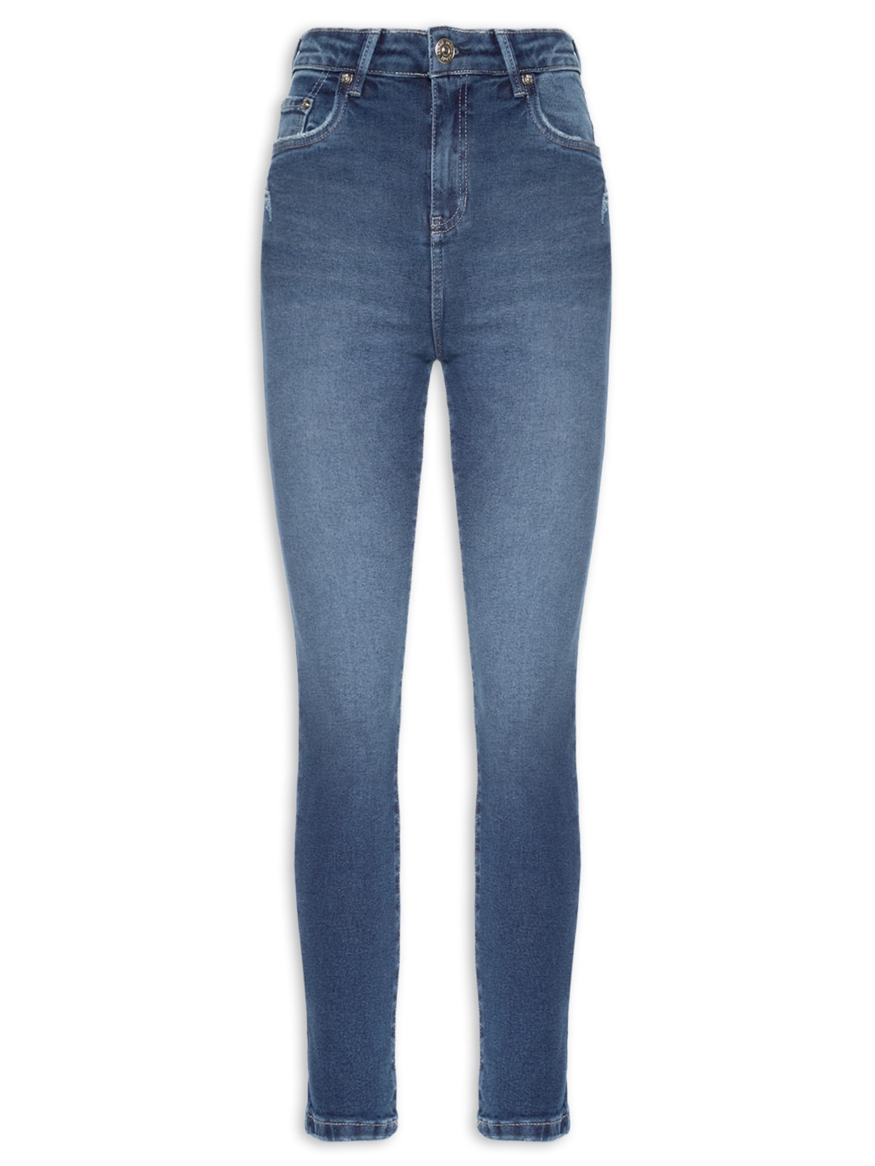 Calça Feminina Jeans Skinny Basic HIgh Puidos - Azul