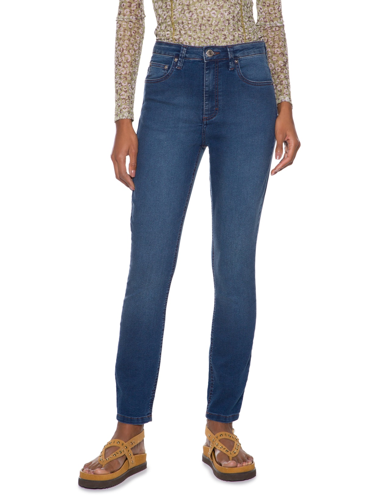 Calça Feminina Jeans Skinny Basic Midi Blue Inten Azul Animale Jeans