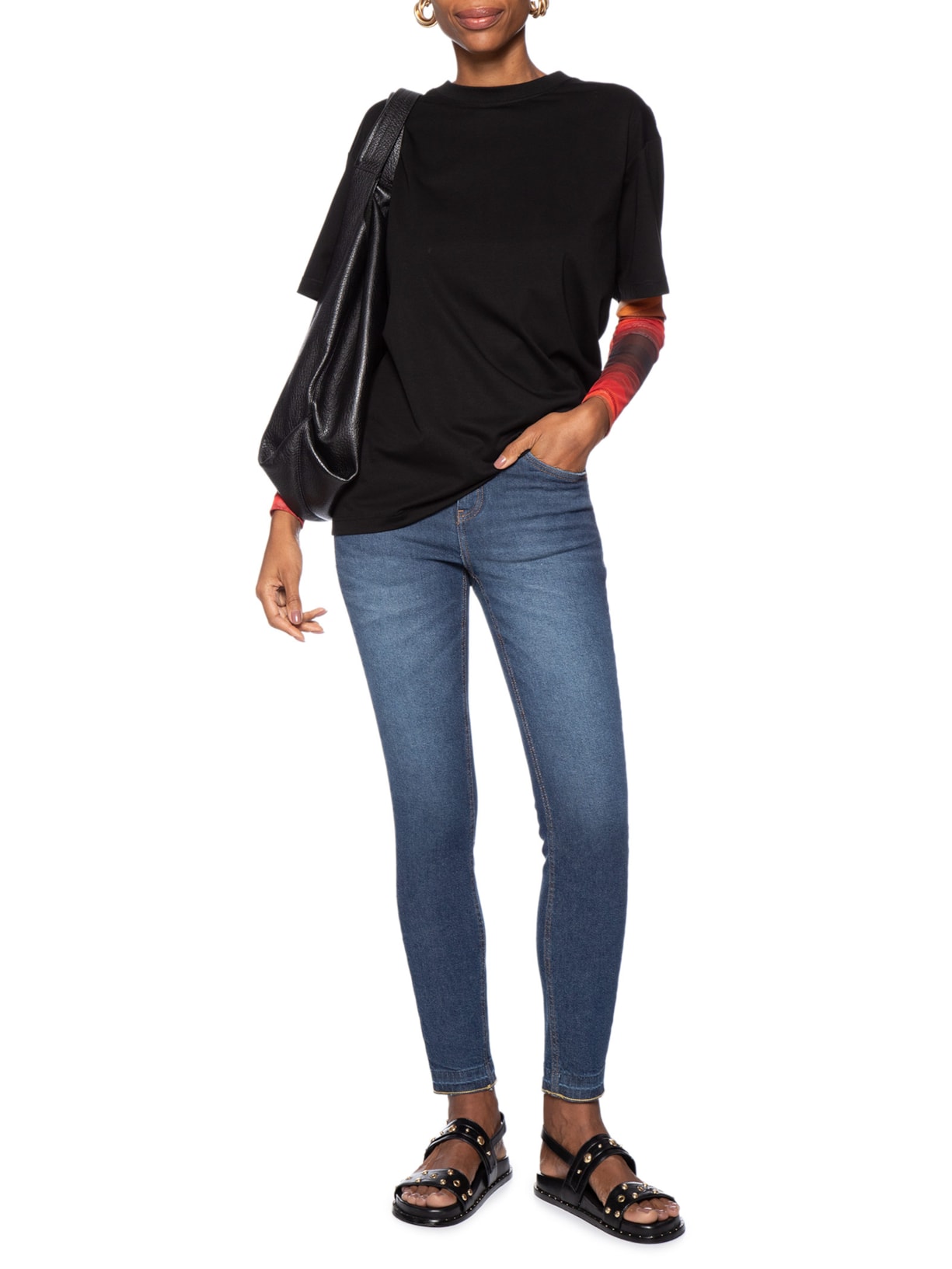 Calça Feminina Jeans Skinny Basic Midi Escuro Azul Animale Jeans