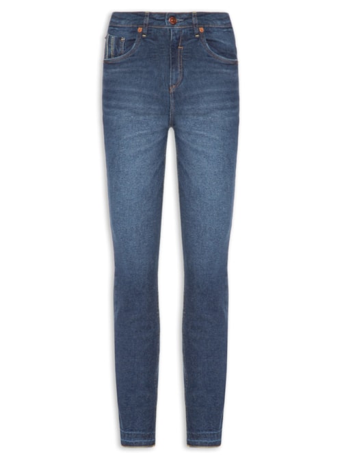 Calça Feminina Jeans Skinny Basic Midi Escuro - Azul