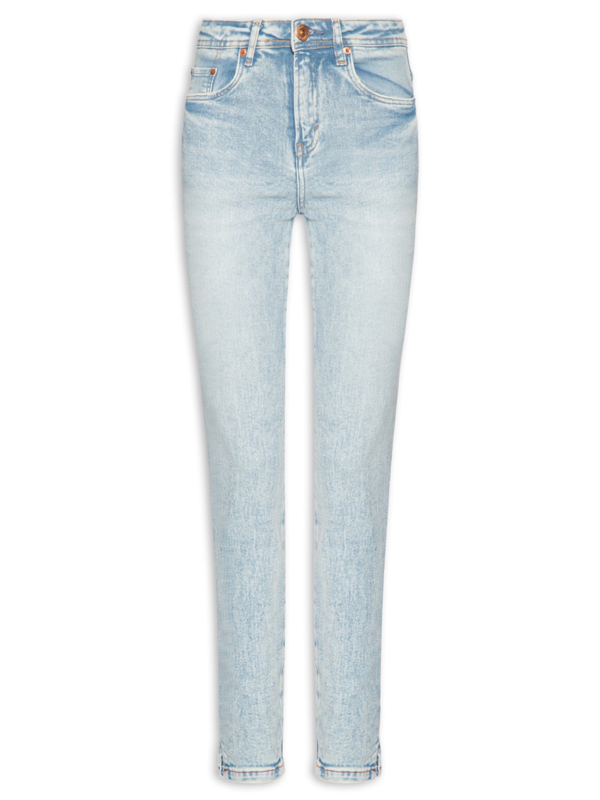 Calça Feminina Jeans Skinny Basic Midi Fenda - Azul