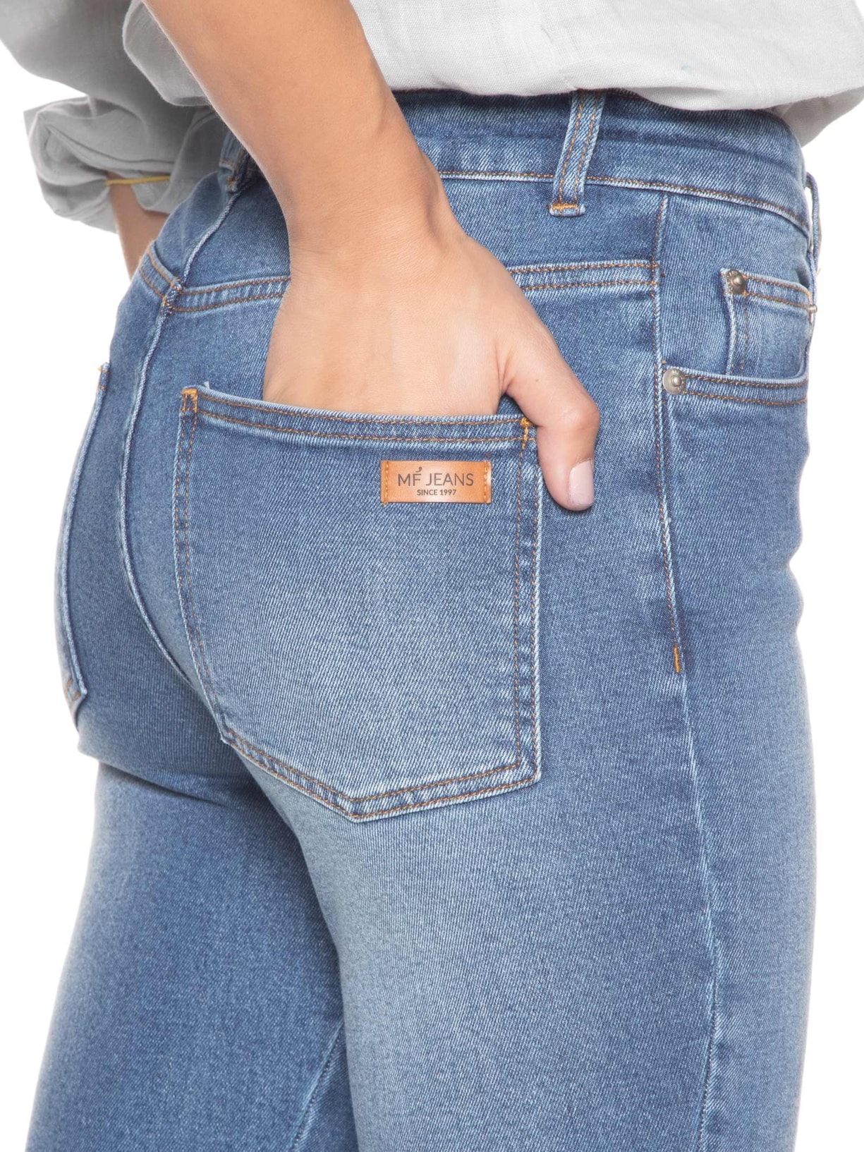 Calça Feminina Jeans Slim Barra Desfiada Azul Maria Filó