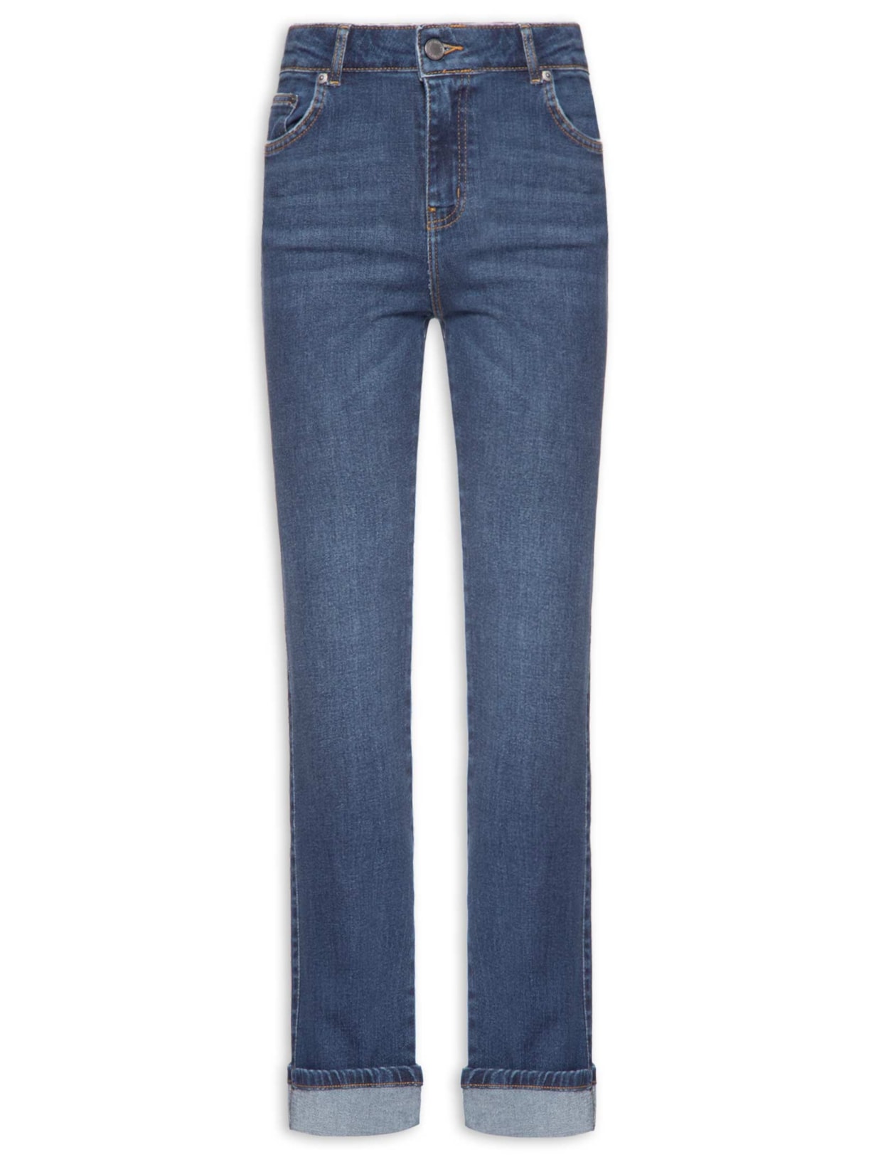 Calça Feminina Jeans Slim Barra Virada - Azul
