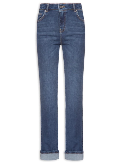 Calça Feminina Jeans Slim Barra Virada - Azul