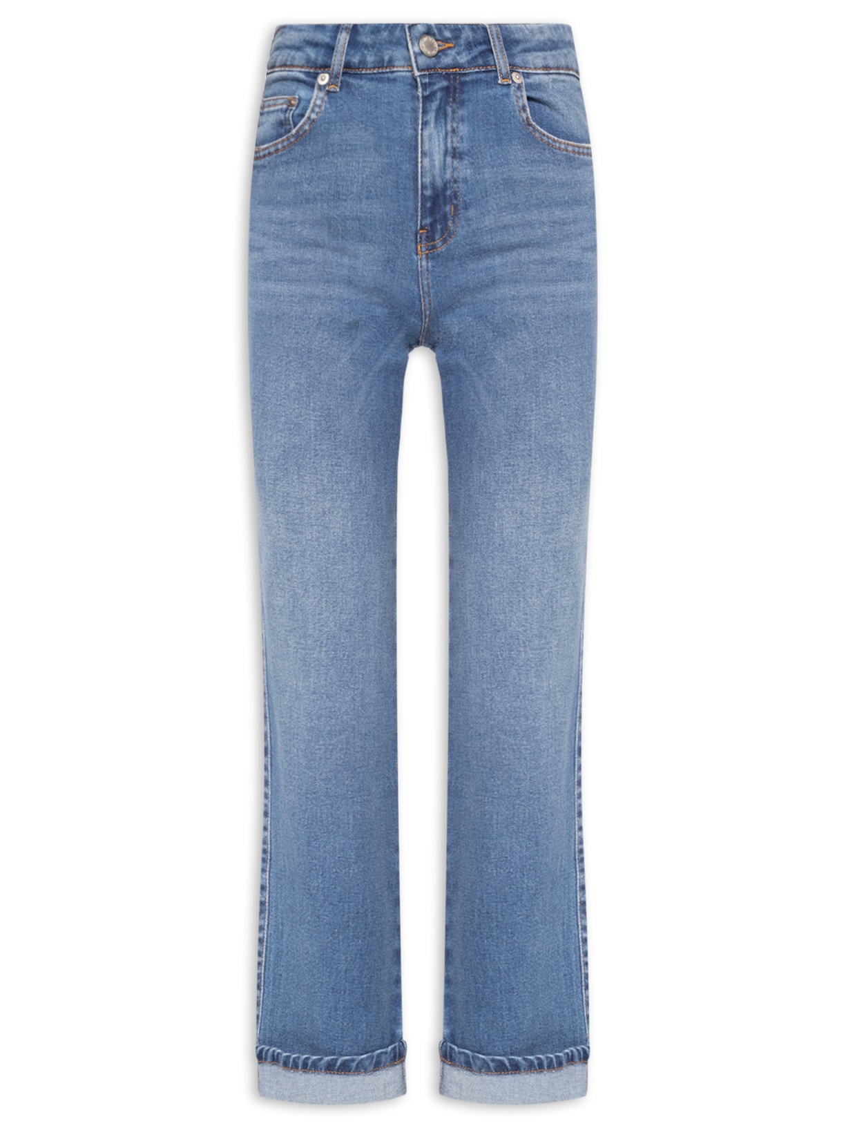 Calça Feminina Jeans Slim Barra Virada - Azul