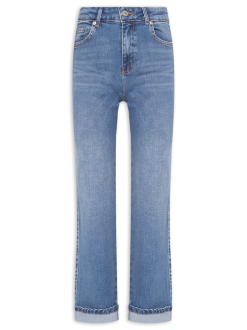 Calça Feminina Jeans Slim Barra Virada - Azul