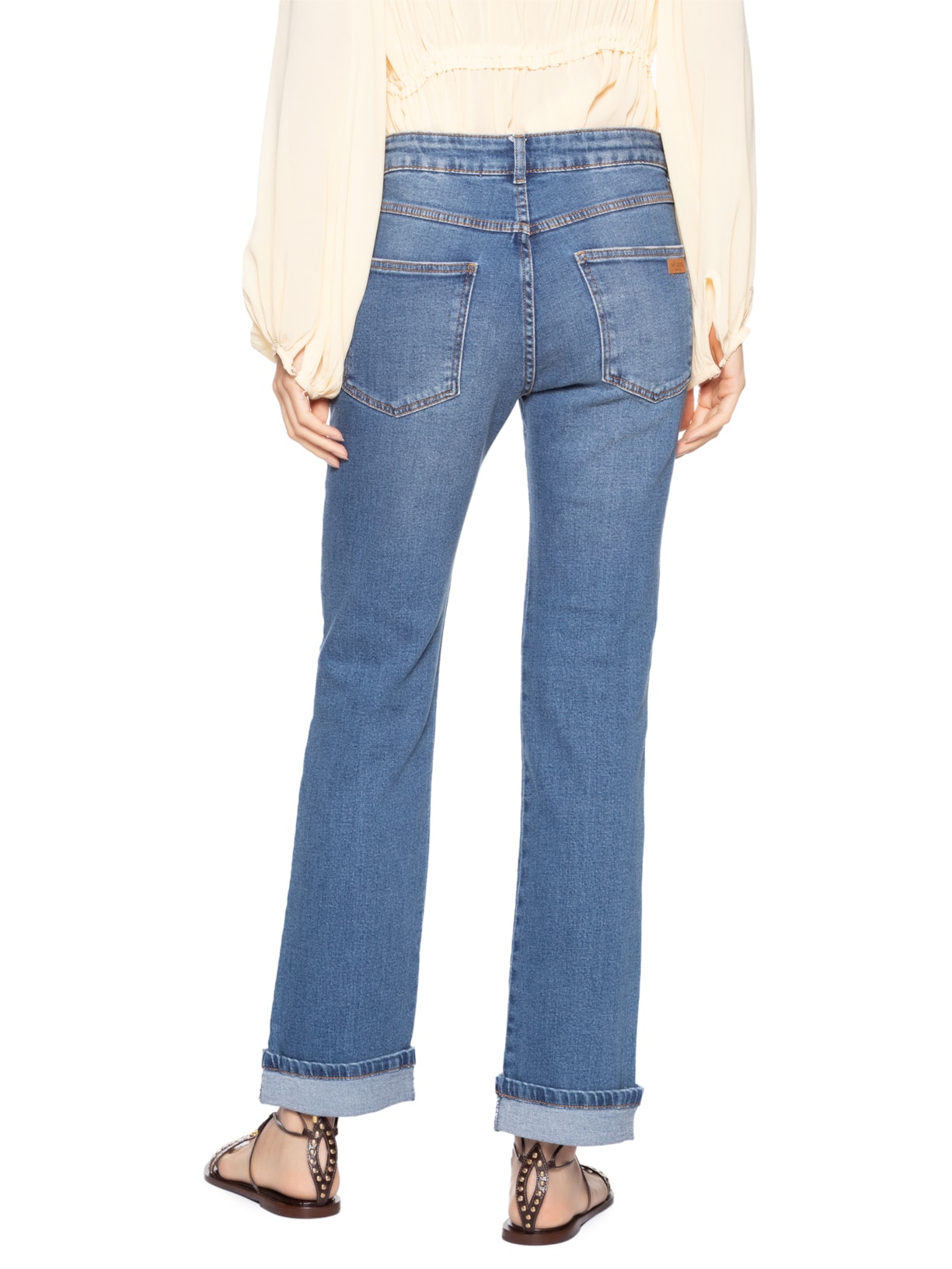 Calça Feminina Jeans Slim Barra Virada Azul Maria Filó