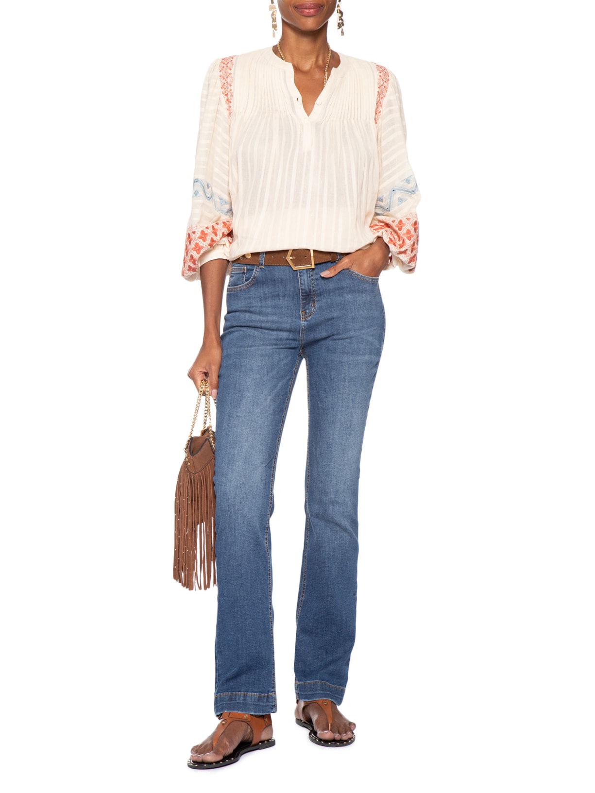 Calça Feminina Jeans Slim Used Azul Maria Filó