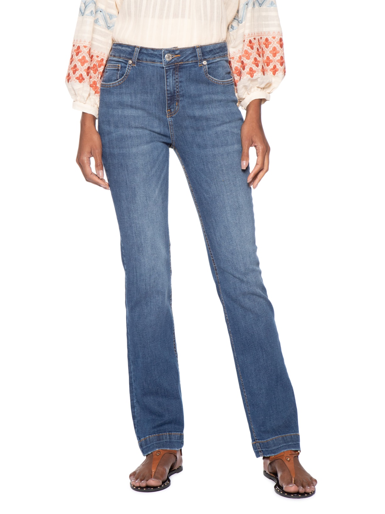 Calça Feminina Jeans Slim Used Azul Maria Filó