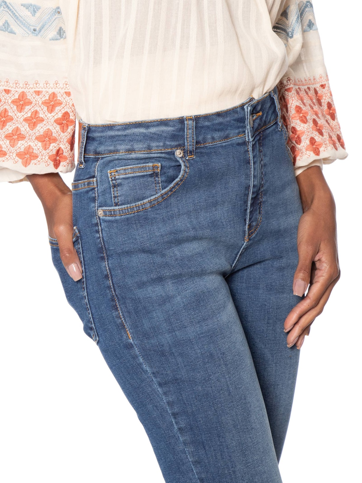 Calça Feminina Jeans Slim Used Azul Maria Filó
