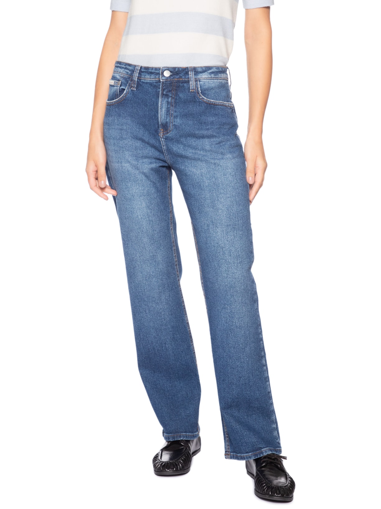 Calça Feminina Jeans Straight 5 Pockets Azul Calvin Klein Jeans