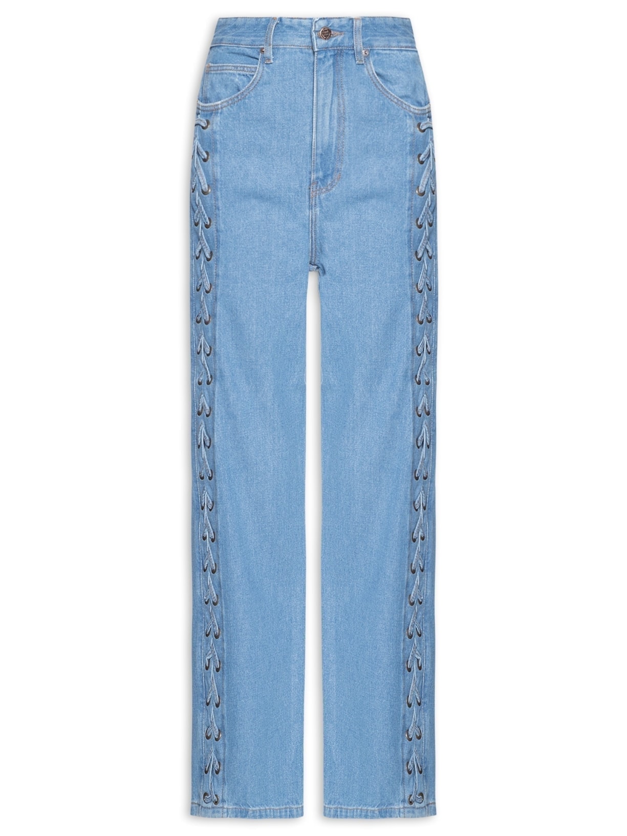 Calça Feminina Jeans Wide Amarração Lateral - Azul