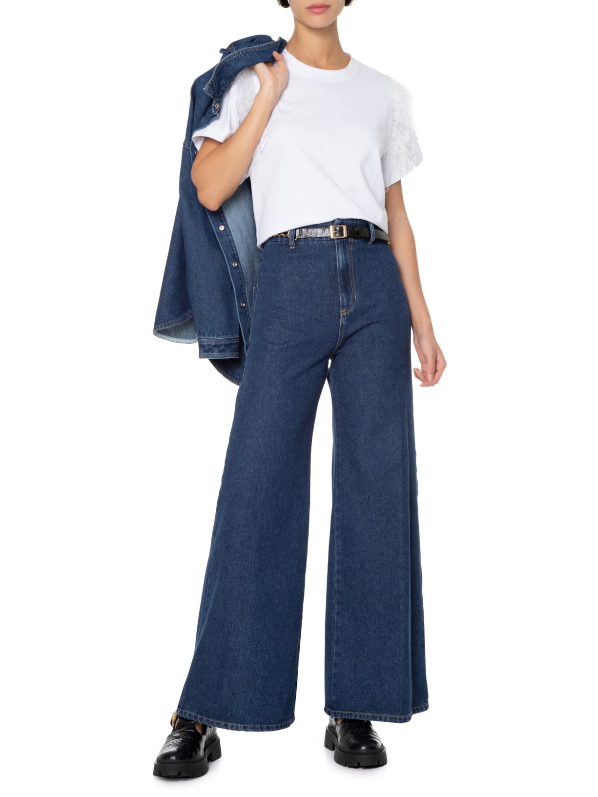 Calça Feminina Jeans Wide Azul Andrea Marques