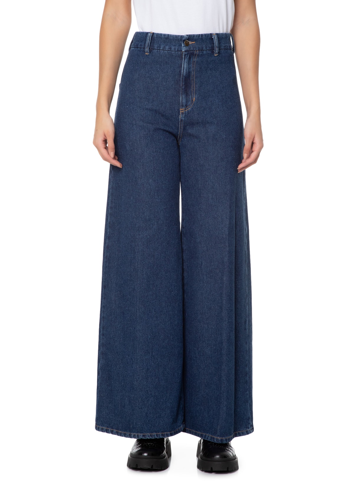 Calça Feminina Jeans Wide Azul Andrea Marques
