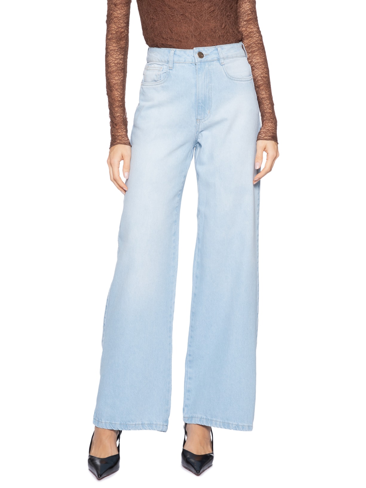 Calça Feminina Jeans Wide Leg Azul Market 33