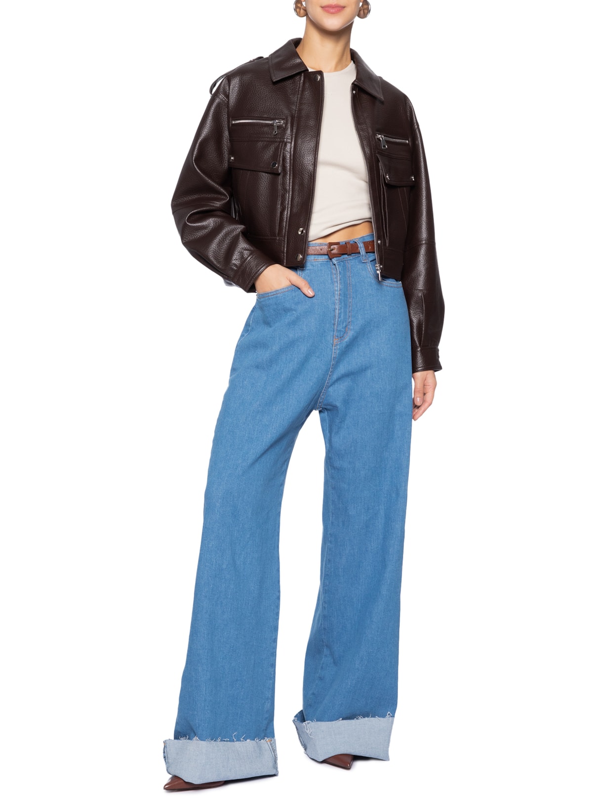 Calça Feminina Jeans Wide Leg Azul Market 33