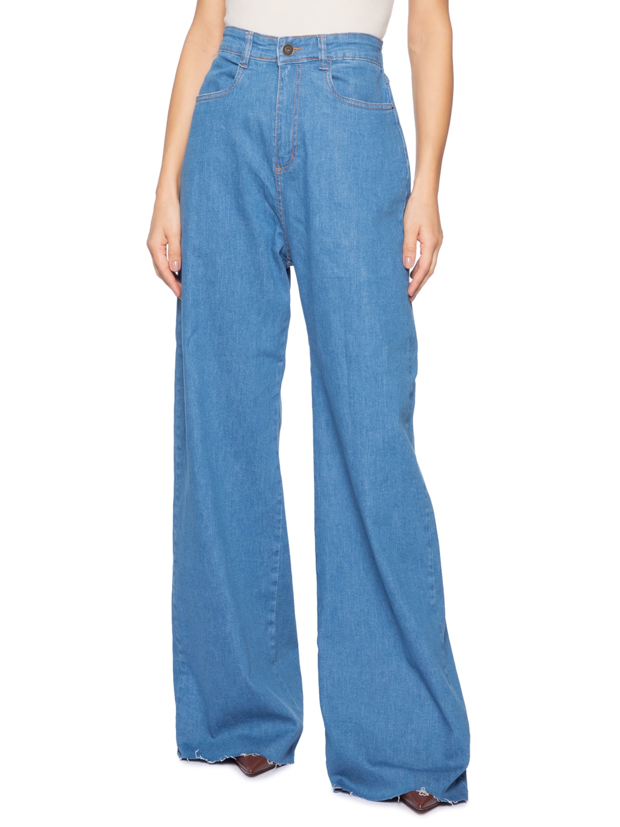 Calça Feminina Jeans Wide Leg Azul Market 33