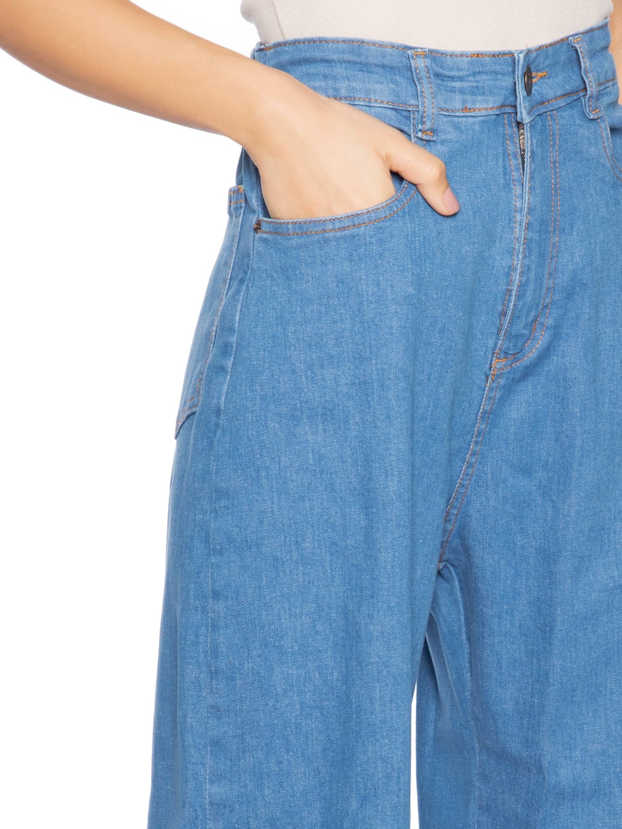 Calça Feminina Jeans Wide Leg Azul Market 33