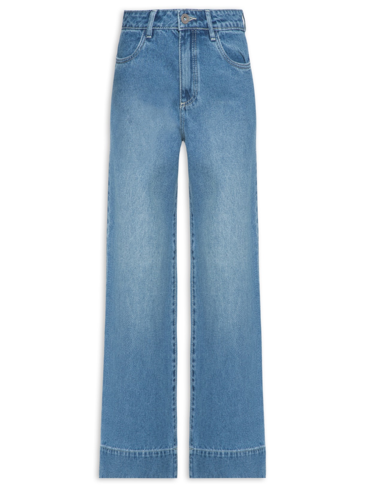 Calça Feminina Jeans Wide Leg Bainha Larga - Azul