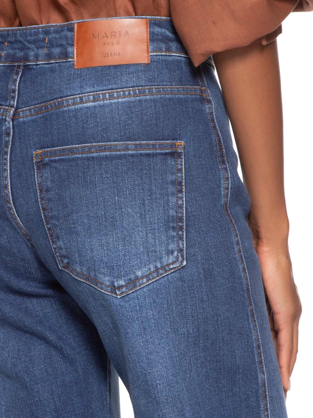 Calça Feminina Jeans Wide Leg Cós Aleta Azul Maria Filó